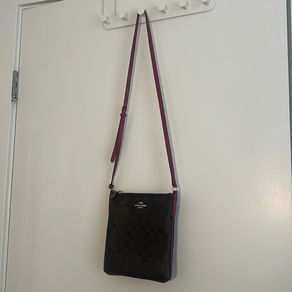Brown Coach Cross Body Bag w\ adjustable pink straps - Picture 1 of 4
